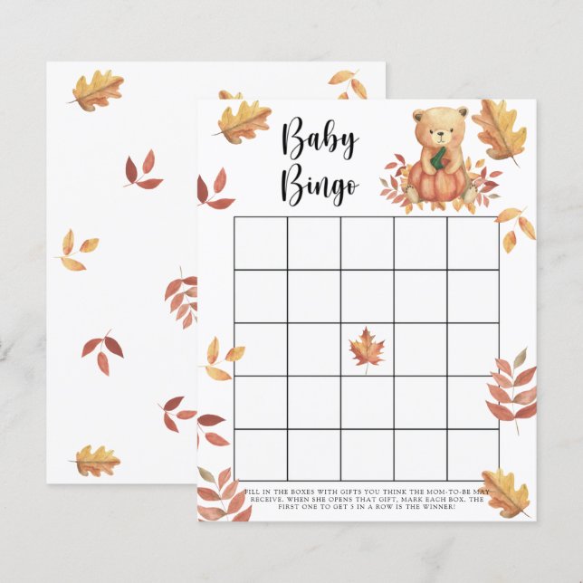 Abóbora e Urso - Jogo de bingo para chá de bebê (Frente/Verso)
