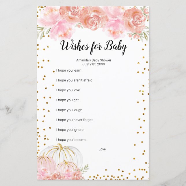 Abóbora Floral Aquarela Desejos para Jogo Bebê (Frente)