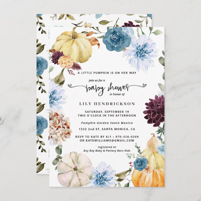 Abóbora Floral Elegante | Chá de fraldas de outono (Frente/Verso)