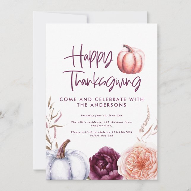 abóbora floral queda pêssego roxo Ação de Graças (Frente)