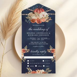 Abóbora Floral Terracota Casamento Azul-Navy