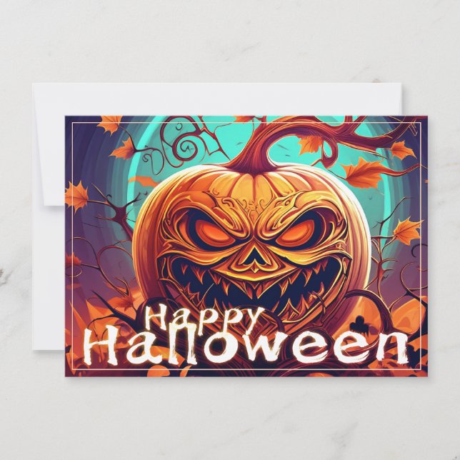 Abóbora Laranja Assustadora com Rosto, Halloween (Frente)