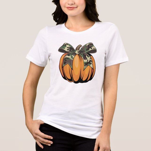 Abóbora Laranja com Laço Camuflado Outono Hallowee (Frente)