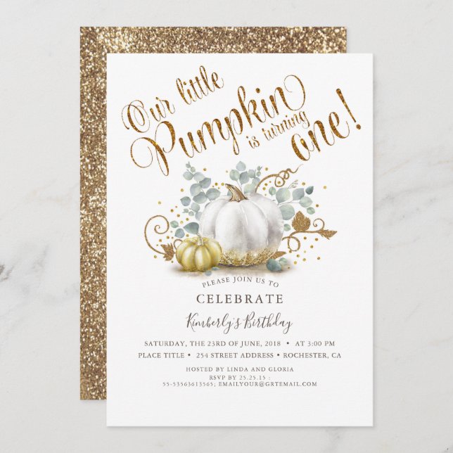 Abóbora Primeiro Convite de Aniversário outono out (Frente/Verso)