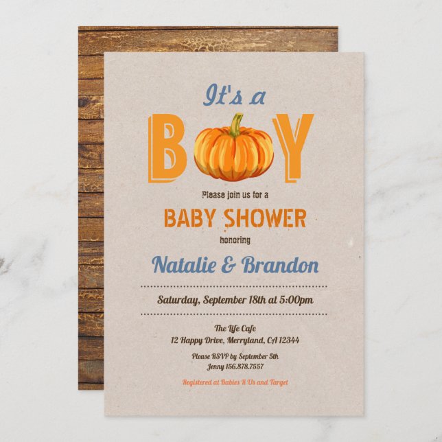 Abóbora russa é um convite para chá de fraldas de  (Frente/Verso)