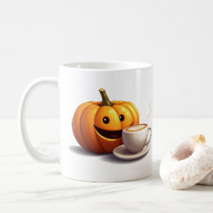 Abóbora Sorridente Com Xícara De Latte Tempo De Ca