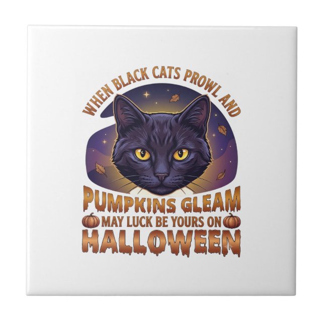 Abóboras Brilham Halloween Gato Preto Folhas Caind (Frente)