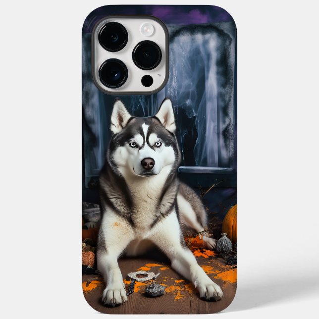 Abóboras Cão Siberiano Husky Dia das Bruxas Assust (Verso)