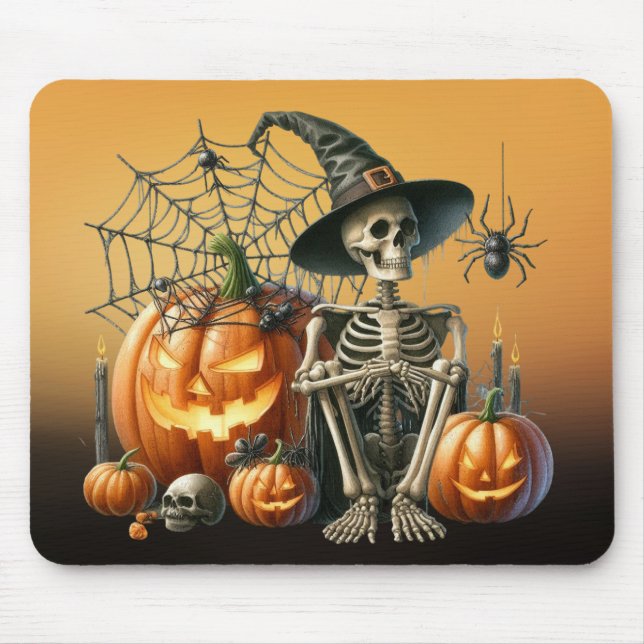Abóboras de Esqueleto Mousepad de Halloween (Frente)