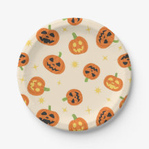 Abóboras de Halloween Fofas em Pratos de Papel Cre