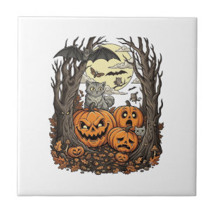 Abóboras de Halloween Gato Cinza Morcego Lua Cheia