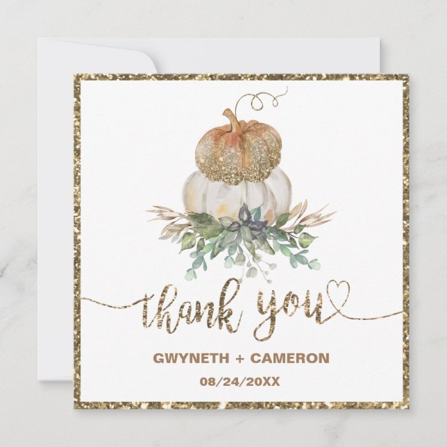 Abóboras douradas e brancas de outono obrigado (Frente)