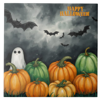 Abóboras e Fantasmas de Halloween em Aquarela