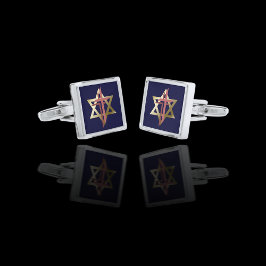 Abotoaduras Com Acabamento Prateado Star of David With Cross