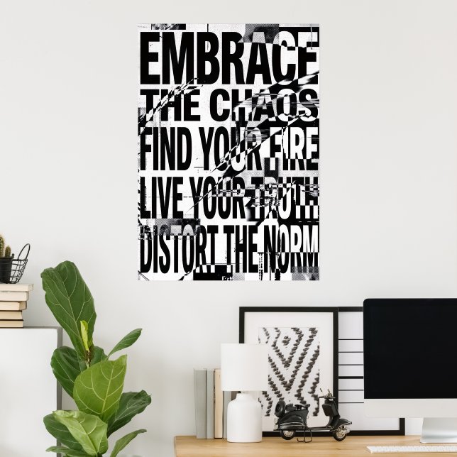 Abraçar o Caos Tipografia Grunge Citação Poster (Escritório em casa)