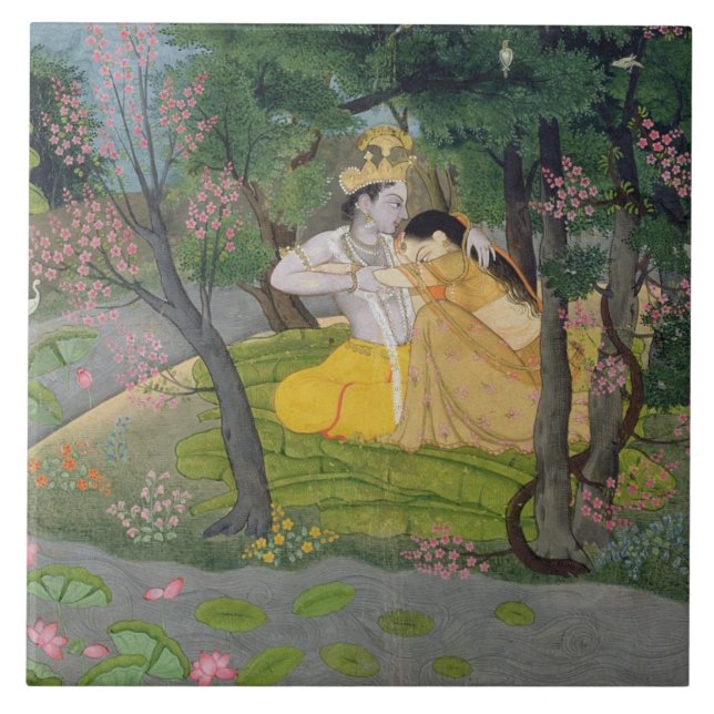 Abraço de Radha e de Krishna em um bosque da (Frente)