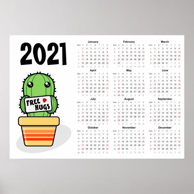 Abraços gratuitos Calendário 2021 Poster - Início  (Frente)