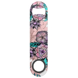 Abridor De Garrafa Bar Key Aguarela feminino e ilustração floral Dourado
