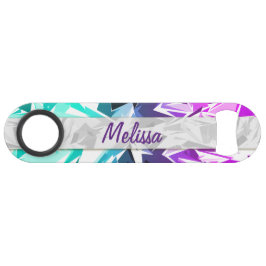 Abridor De Garrafa Bar Key Moderno Trendy Purple e Teal Fractal Geo Monograma