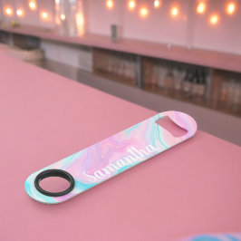 Abridor De Garrafa Bar Key Nome de mármore do abstrato da turquesa rosa-paste