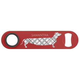 Abridor De Garrafa Bar Key Xadrez Dachshund em Vermelho