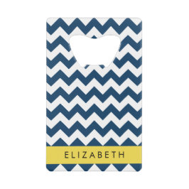 Abridor De Garrafa Cartão Em Forma De Crédito Marinho Azul Zigzag, Marinho Blue Chevron, Seu Nom