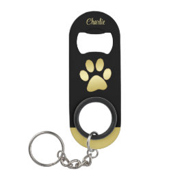 Abridor De Garrafa Chaveiro Dourada pata de cão brilhante sobre fundo negro