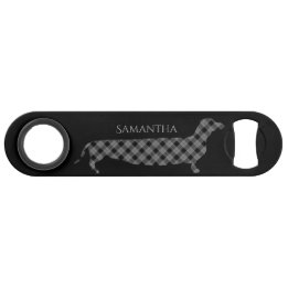 Abridor De Garrafa Speed Dachshund da xadrez no preto