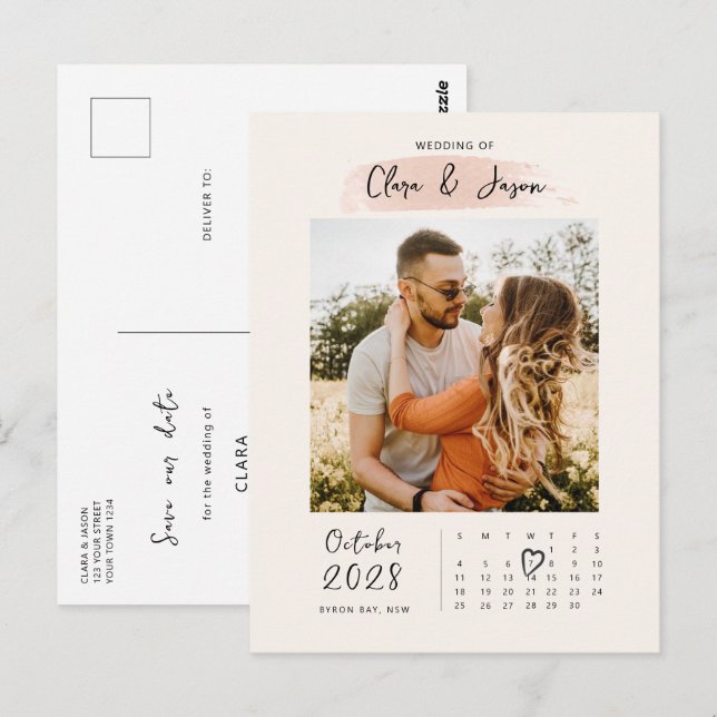 Abrir foto do calendário Salvar a Data Convite (Frente/Verso)