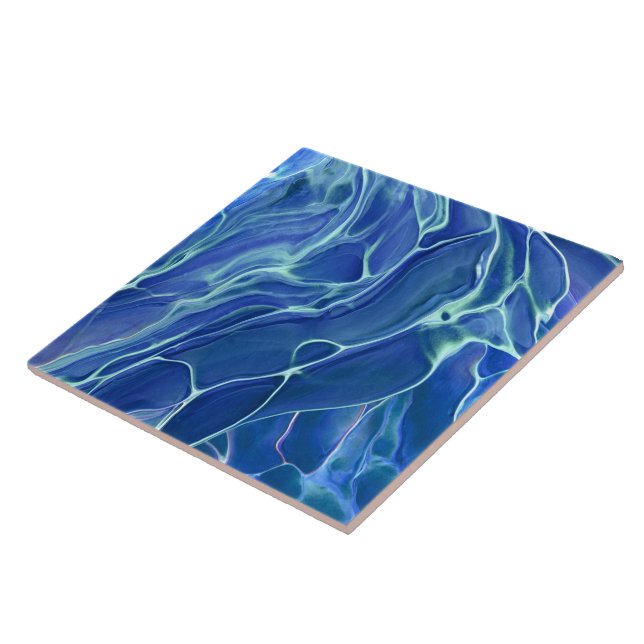 Abstração Acrílica de Mármore Azul e Branco (Lateral)