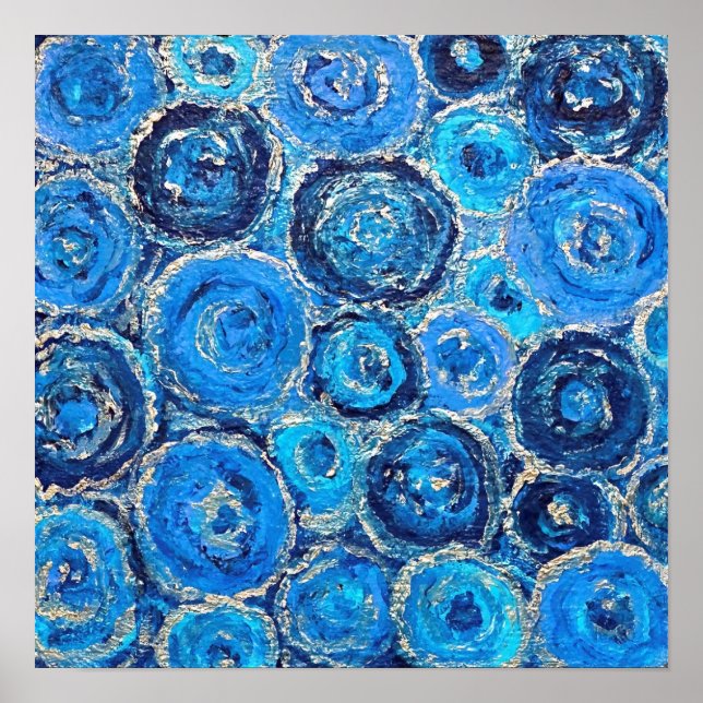 Abstract Blue and Silver Circles Poster (Frente)