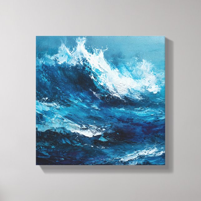 Abstract Blue Ocean Wave Impasto Canvas Art (Frente)