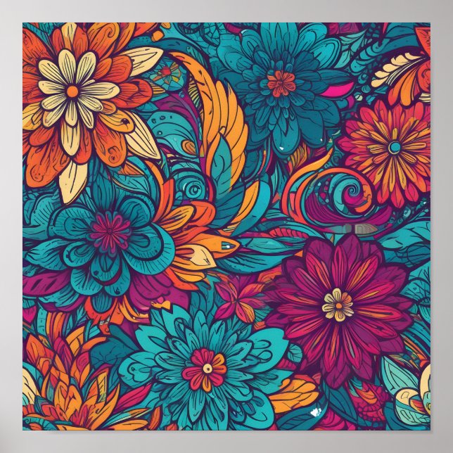 Abstract colorful flowers poster (Frente)
