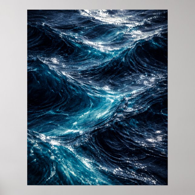 Abstract Deep Ocean Water Ripple Art Poster (Frente)