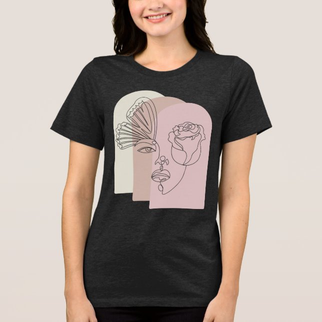 Abstract Face Art T-Shirt with Rose & Butterfly –  (Frente)