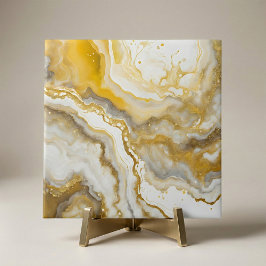 Abstract Fluid Ink Art Gold and White Marble