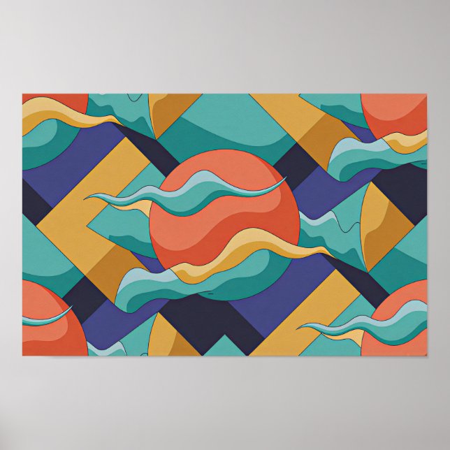 Abstract Geometric Waves Poster (Frente)