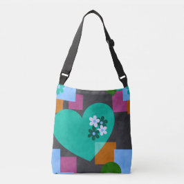 abstract heart, geometric floral, colorful tote 