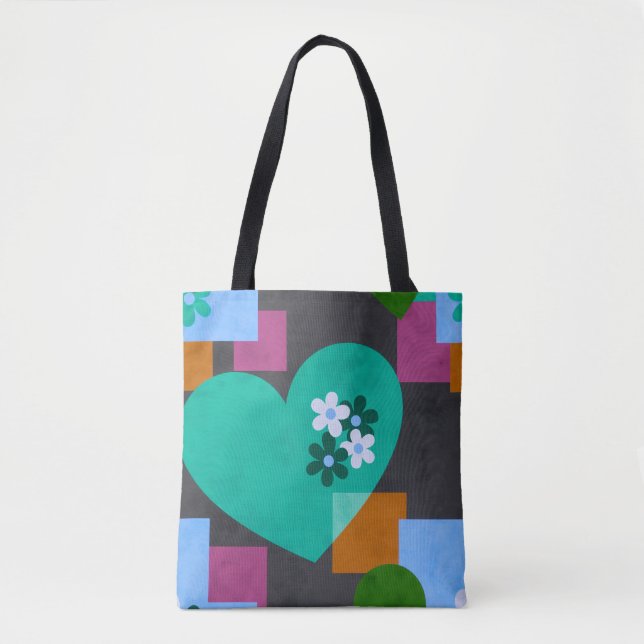 Abstract Heart & Geometric Floral Tote Bag (Frente)