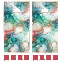 Abstract in Pink, Teal, Blue, and Gold