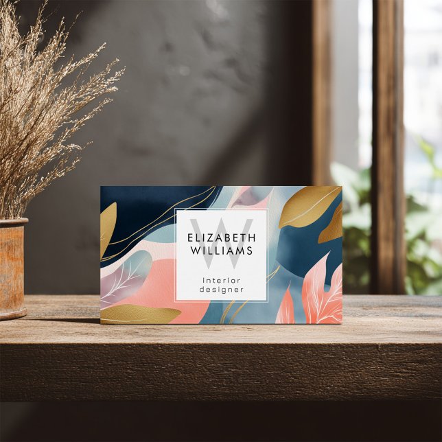 Abstract Leaves Botanicals Monogram Business Cards (Criador carregado)