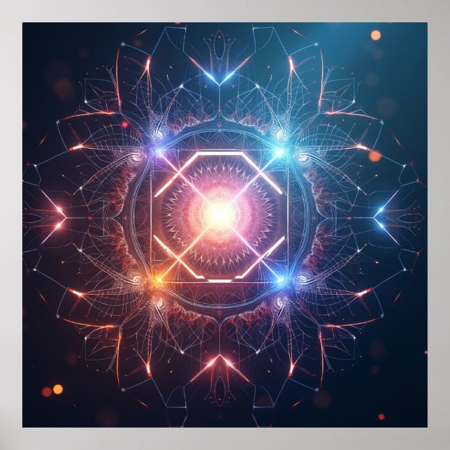 Abstract Mandala : Iridescent Geometric Poster (Frente)