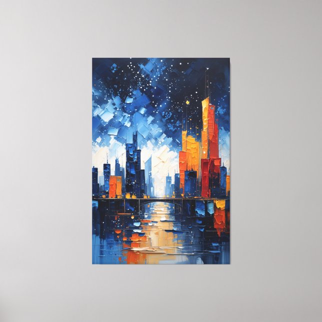 Abstract Night Skyline Impasto Canvas Print (Frente)
