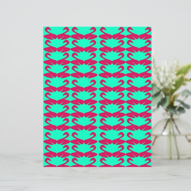 Abstract Pink Swan on Teal scrapbook paper (Em pé/Frente)
