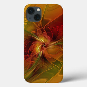 Abstract Red Orange Brown Green Fractal Art Flower