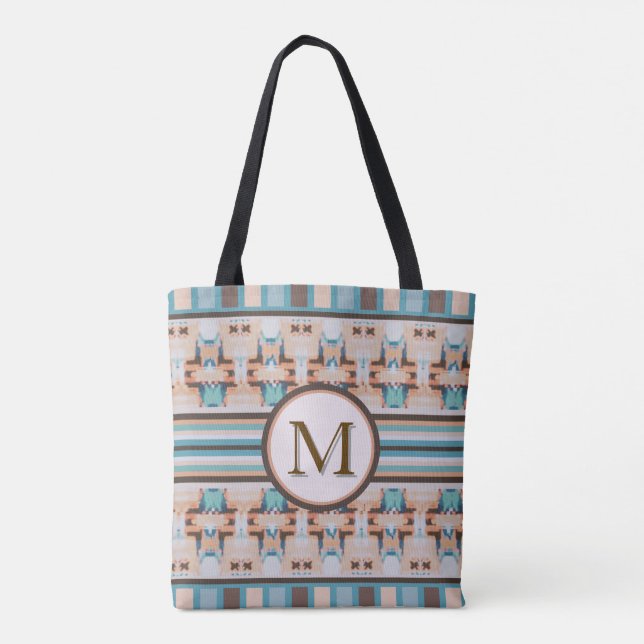 Abstract Southwest Blue and Brown Tote Bag (Verso)