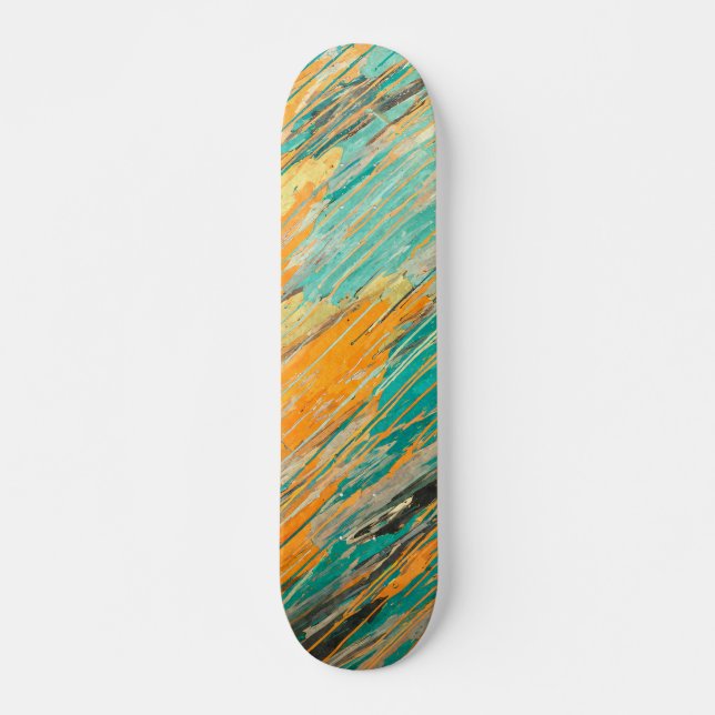 Abstract Teal Orange Textured Skateboard Deck (Frente)