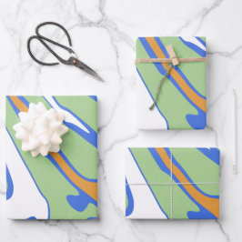 Abstract Waves in Green, Blue, Orange, & White