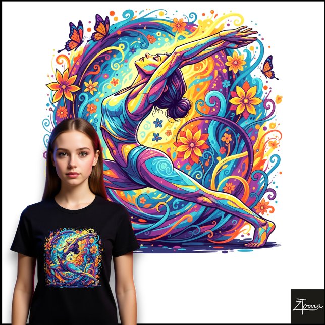 Abstract Yoga Neon Floral Swirl Warrior Pose (Criador carregado)