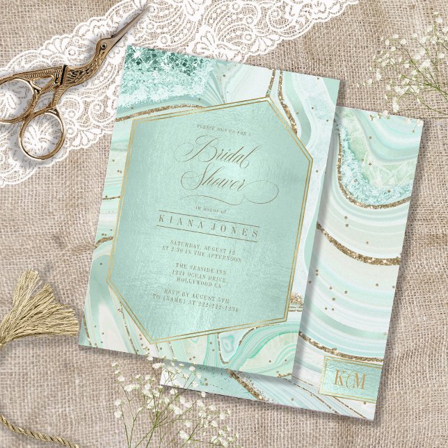 Abstrato Agate Chá de panela Mint ID827 (Front/Back In Situ)